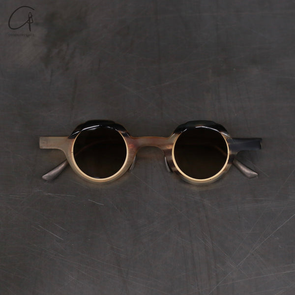 Rigards RG1064 series natural horn round frame sunglasses RG-RG1064-MCKQT camouflage frame bronze piece